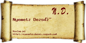 Nyemetz Dezső névjegykártya